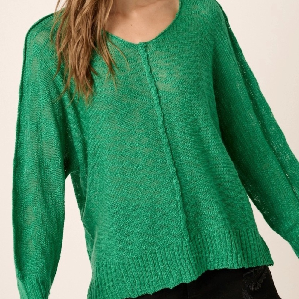 Mittoshop Green Slub Knit Asymmetric Hem Dolman Long Sleeve Tunic Sweater NEW